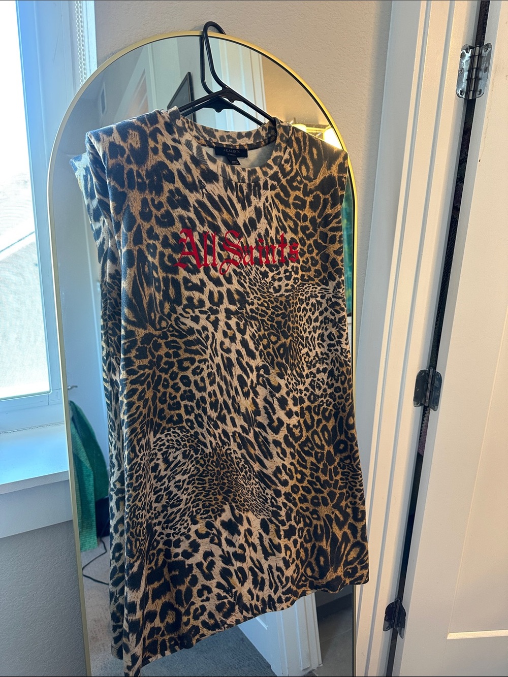 AllSaints Beige and Black Leopard-Print Tee Dress
